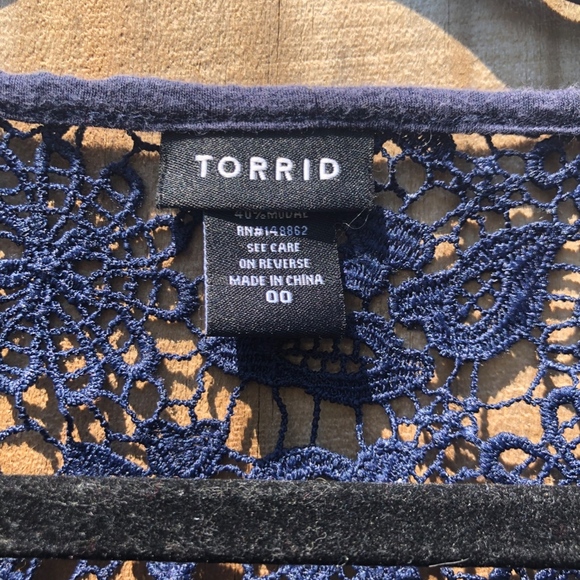 Torrid Navy Blue‎ Lace Short Sleeve Top - Picture 2 of 5